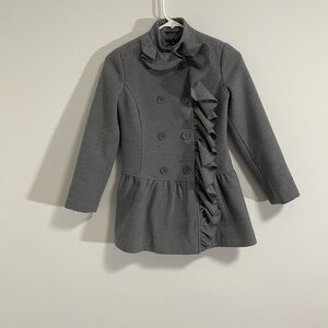 Sisley Gray Girls Ruffle Dress Coat with Structured Tailored Design- size large